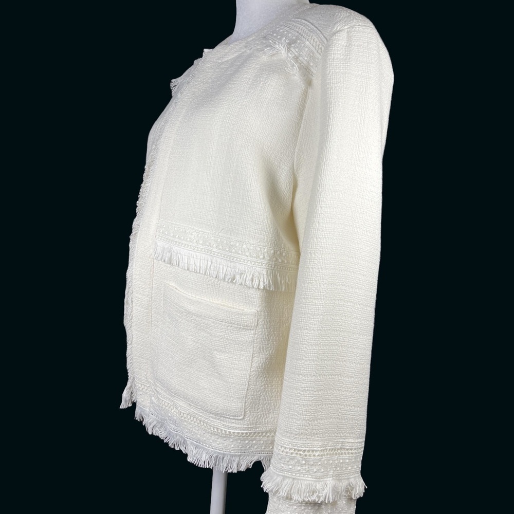 Active Seller! Greylin Audrey Fringe Jacket Elegant Classic Basics Tweed Medium - Picture 8 of 9